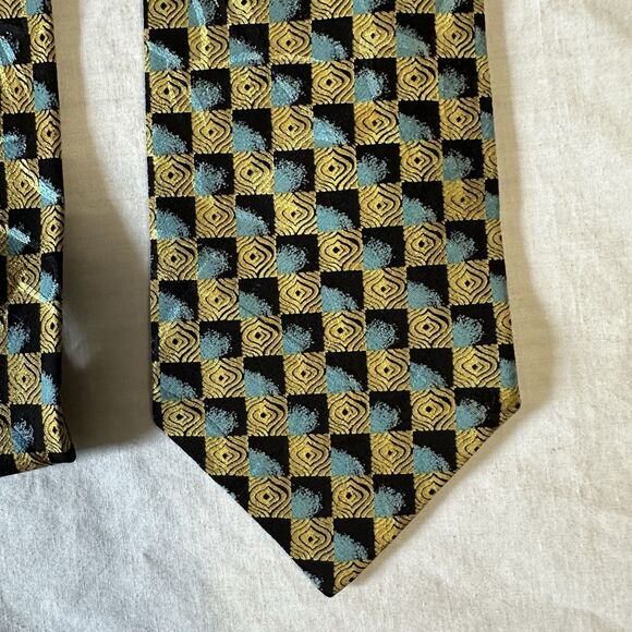 BRIONI Extra Long Suit Tie Silk Blue Black Gold Based Woven Handmade In Italy - Picture 7 of 16